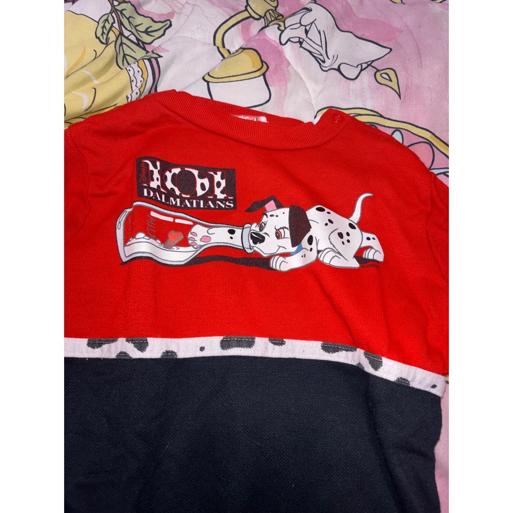 Vintage Disney 101 Dalmatians Baby Romper Red Colorblock Fleece 24 Months 90s - Picture 2 of 4